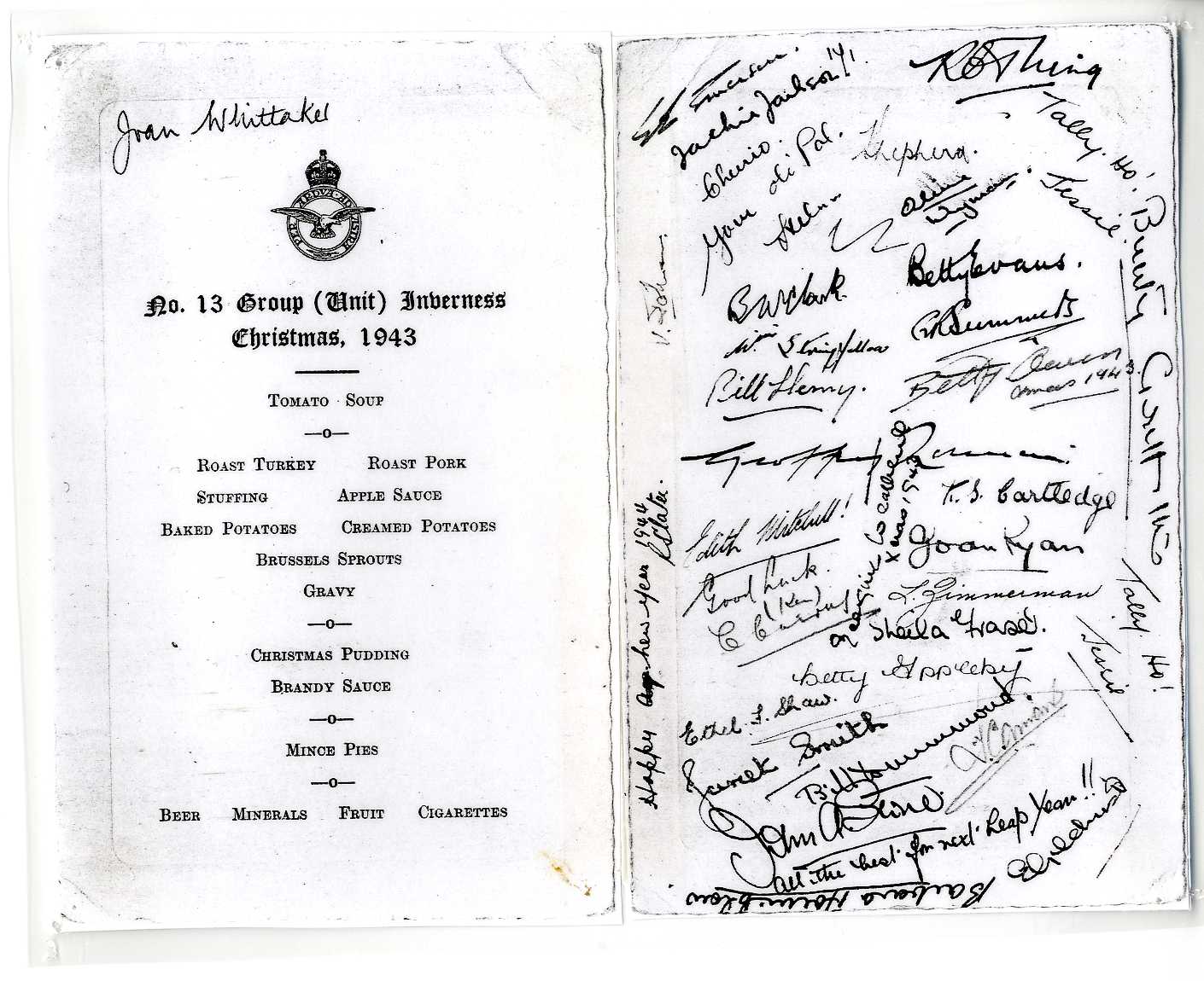 Menu - no 13 Group Inverness Christmans 1943